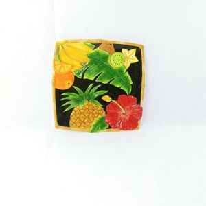 Square Plate Sculptured Tropical Design Bamboo Edge Ceramic 10"